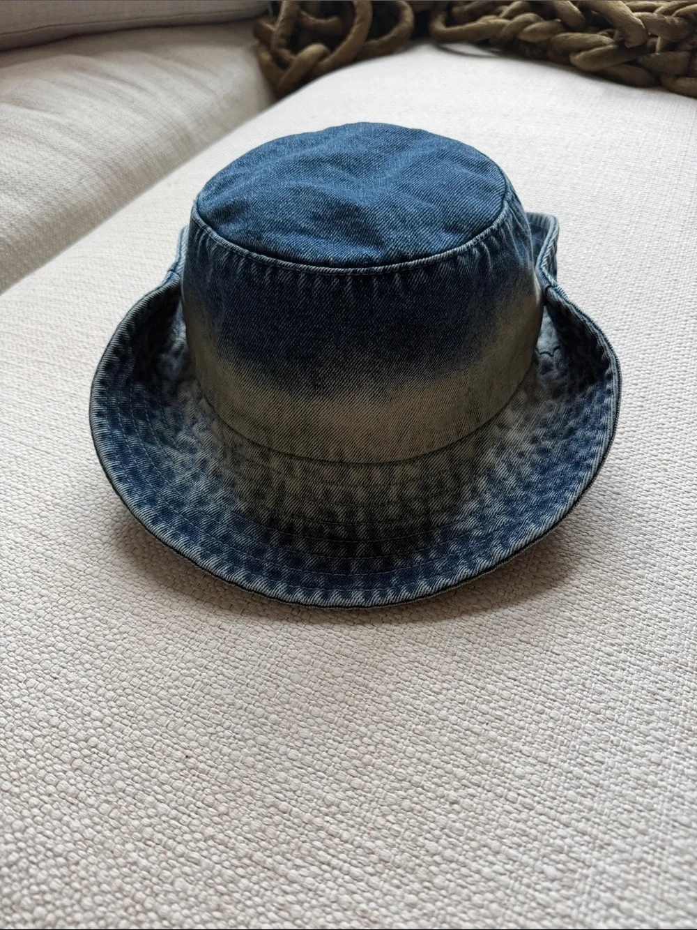 Denim-Style Blue Bucket Hat with Chin Strap